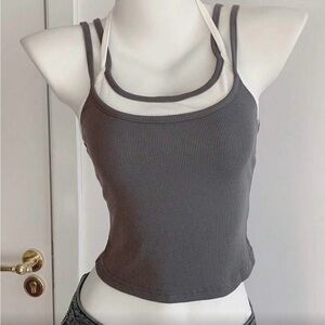 SHEIN Gray and White Double Strap Tank Top